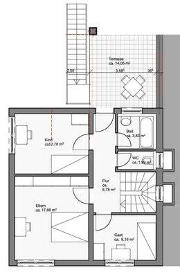 Erdgeschoss mit Zugang zur Terrasse und Garten