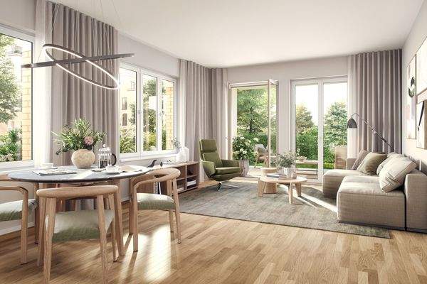 lichtdurchflutetes Wohnzimmer