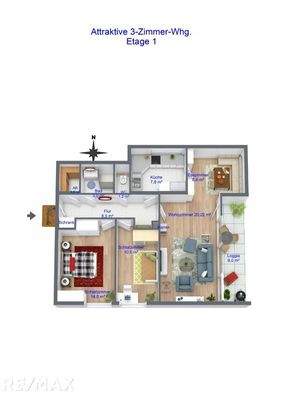 Attraktive 3-Zimmer-Whg. 3D Floor Plan