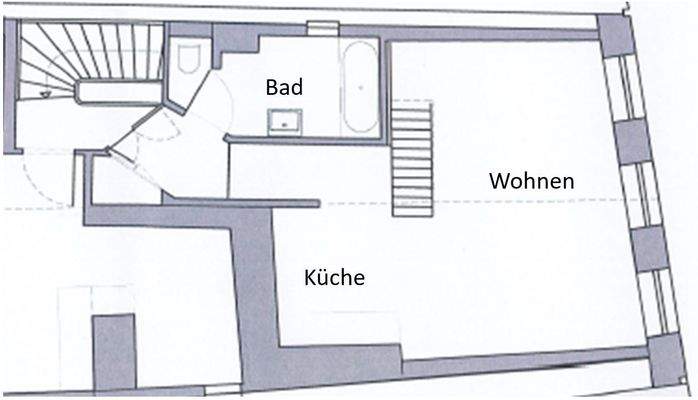 Grundriss 3. OG Bad Küche Wohnen