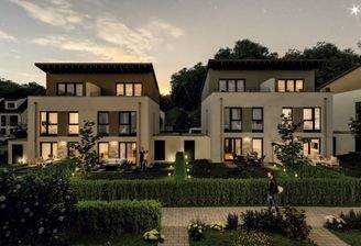 Außenansicht Gartenseite Abend Pultdach