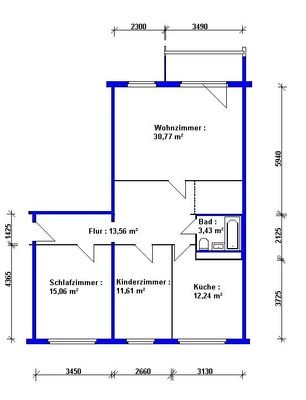 Die Aufteilung von ca. 89 m²