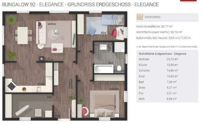 Bungalow 92 Grundrissidee 