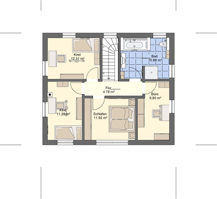 Das OG mit 2 Kizis, Bad, SZ und einem Büro.