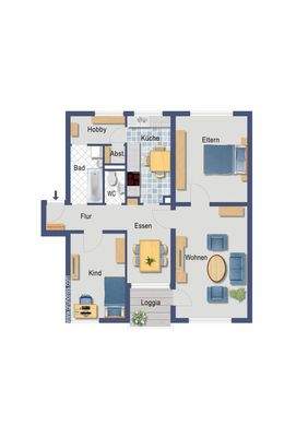 GR NB FB ungerade 3-Zimmer ETW ca. 77,31