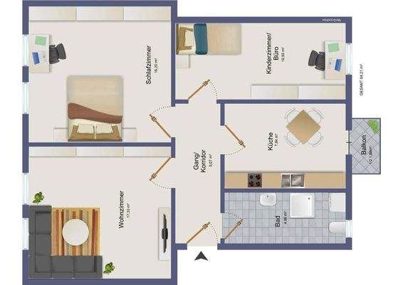 Grundriss 3-Zi.Wohnung