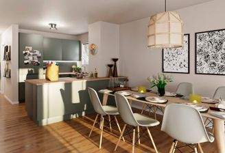 Gemütlicher Essbereich an der offenen Küche