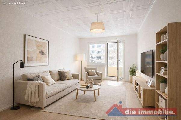 Wohnzimmer mit KI möbliert