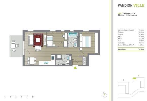 3-Zimmer-Wohnung Grundriss