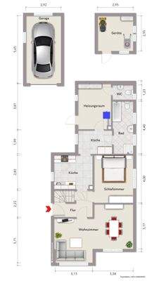Grundriss Erdgeschoss (nicht maßstabsgerecht, Möblierungsbeispiel)