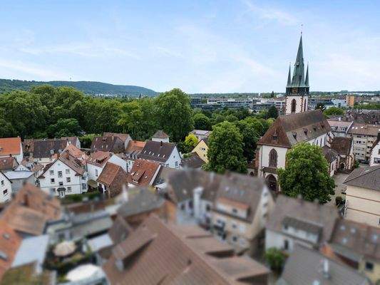 Ausblick auf Durlach mit katholischer Kirche