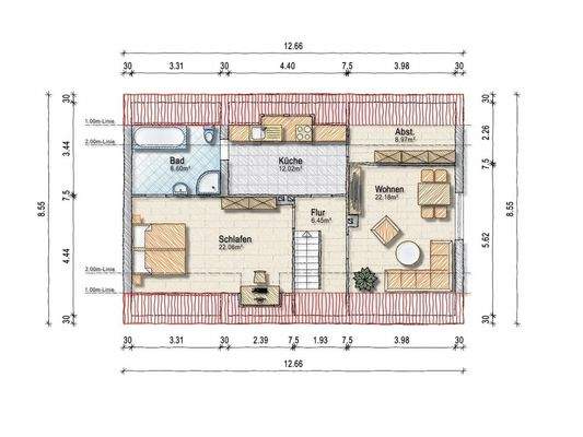 Grundriss Dachgeschoss (nicht maßstäblich)