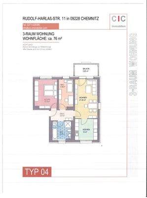 Grundriss 3 R WG - TYP 04 - 76 qm
