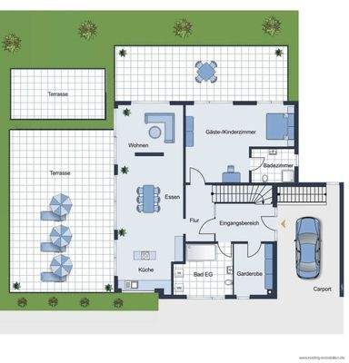 Grundrissskizze des Hauses - Erdgeschoss - nicht maßstabsgetreu - Möblierung dient lediglich der Veranschaulichung und ist teilweise nicht Bestandteil der Immobilie