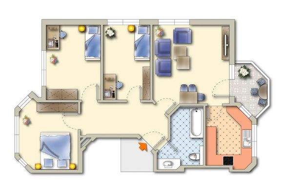 Grundriss Whg. 2, möbliert