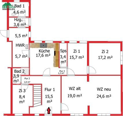 Grundriss-Skizze Wg 1 EG mit Zahlen
