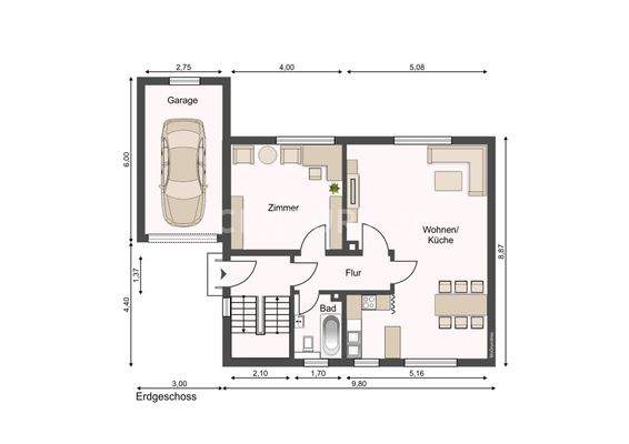 Grundriss EG offen ohne Wand als Beispiel