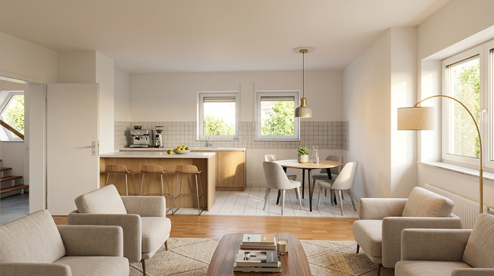 Wohnzimmer + Küche in Wohnung Nr. 1