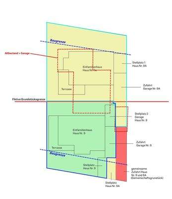 Grundstücksauftelung mit eingezeichnetem Altbestan