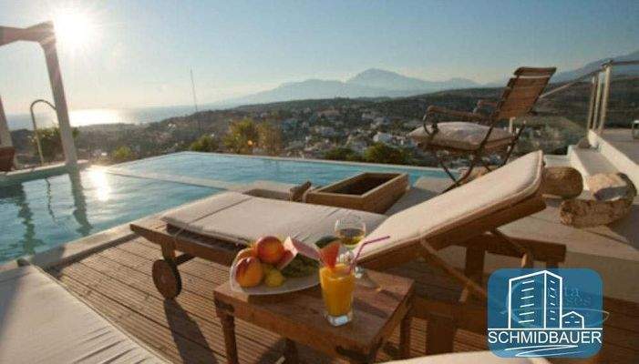 Kreta, Pitsidia: Makellose Villa mit herrlichem Meerblick und Infinity-Salzwasserpool