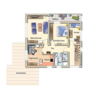 Grundriss 1 OG Wohnung in 2 D Format