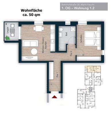 Grundriss 1. und 2. OG / 2 Zi.