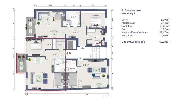 7321 Etagengrundriss 1. OG WE 4