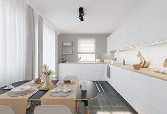 Die offene Wohnküche lädt zum gemeinsamen Kochen ein