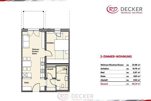 Grundriss 2 Zimmer