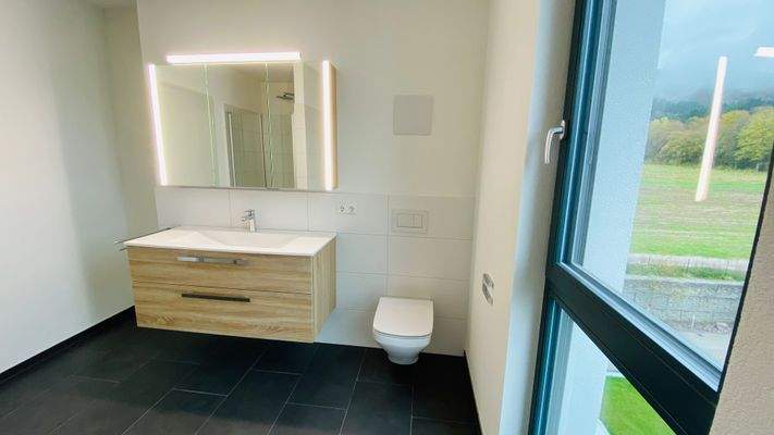 Badezimmer mit WT-Unterschrank &amp; Spiegelschrank