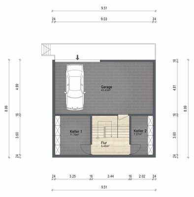 Grundrissplan Kellergeschoss / Garage