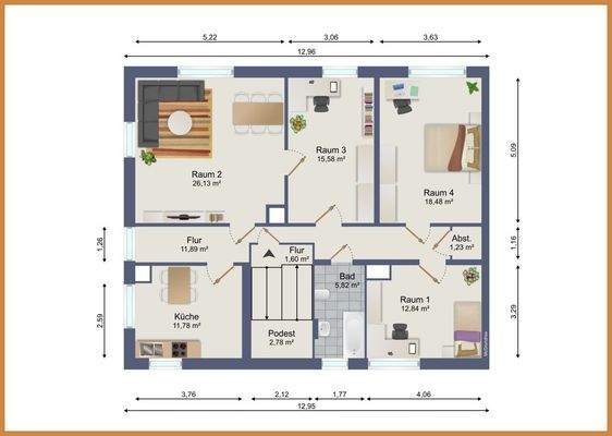 Grundriss 1. OG - Wohnung Nr. 2 - Altbau