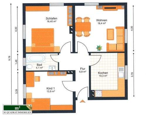 Grundriss 3-Zi.-Wohnung im Hochparterre