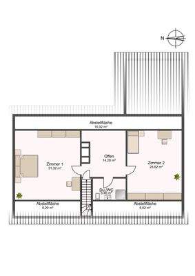 Grundriss Dachgeschoss visualisiert
