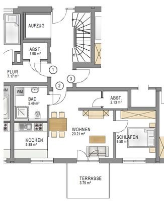 Grundriss - Whg. 2 im EG