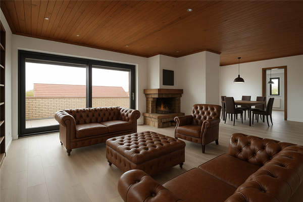 Gemütliches Wohn- und Esszimmer mit offenem Kamin