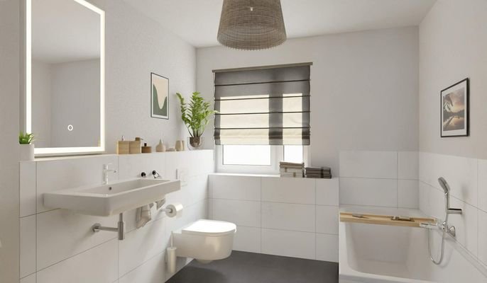 Modernes Tageslichtbad mit Badewanne