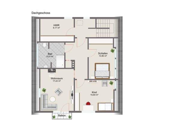 Dachgeschoss mit Musterausstattung