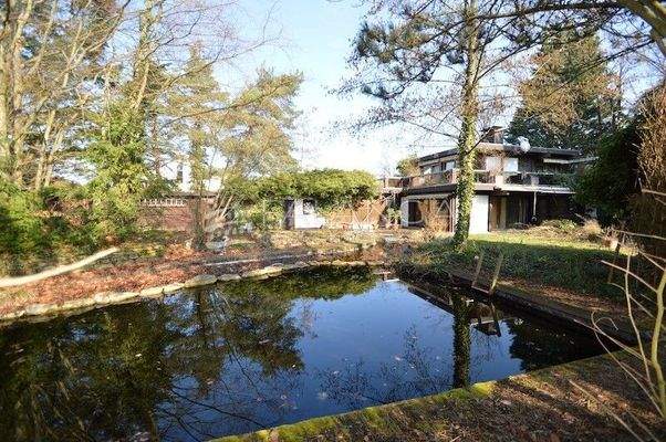Gartenansicht Haus mit Schwimmteich