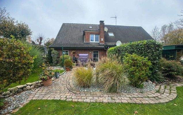 Blick auf das Haus Garten