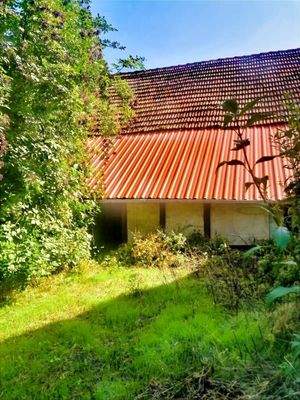 Blick vom Garten auf Scheune