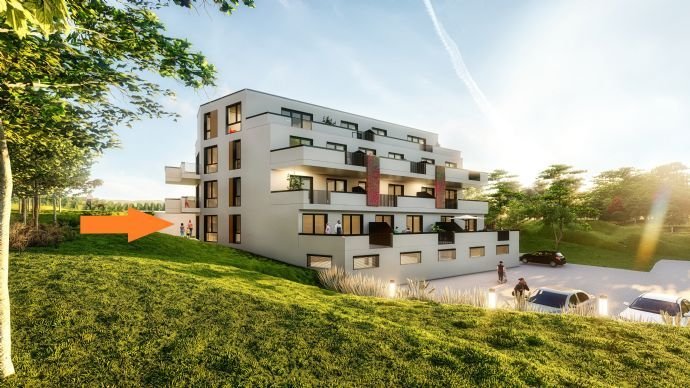 VISIO4ZEHN: Repräsentatives Wohnen in Schweich-Issel + WE01 mit 2 Zimmern, 74,38 m² Wfl. und Terrasse + KfW-55-EE, Aufzug und Tiefgarage