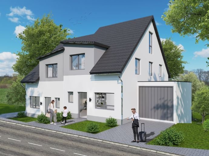 Dahlien Garten: Moderne Neubau Doppelhaushälften