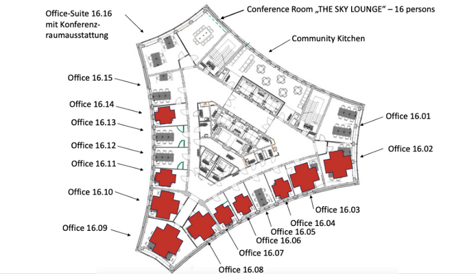 Grundriss Etage 16 aktuelle Verfügbarkeiten