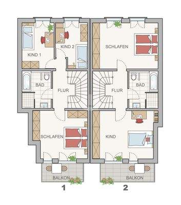 Grundriss Obergeschoss Haus 1 & 2
