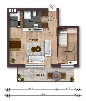 Grundriss Wohnung: Alle Daten, Aufmaße und Details sind ohne Gewähr und dienen lediglich der Anschauung.