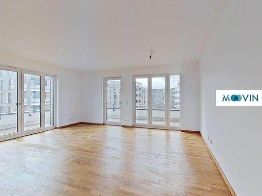 Ansicht III: Wohn- und Esszimmer mit offenem Küchenbereich