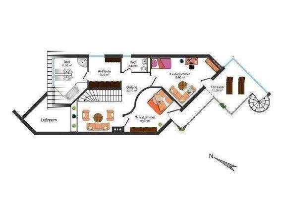 Grundriss OG, möbliert