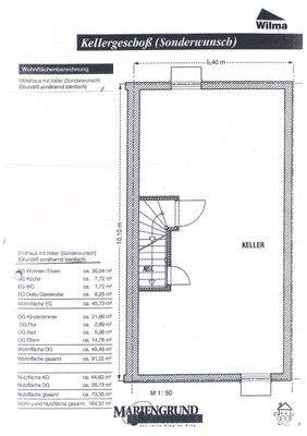 Grundriss Keller, Wohnflächenberechnung gesamte Haus