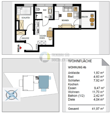 Grundriss und Wohnfläche WHG 4B